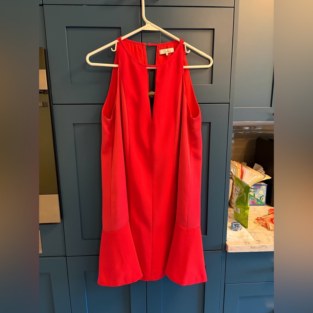 Parker Red Sleeveless Fit-and-Flare A-line Women’s S Small Dress V Neck Lined